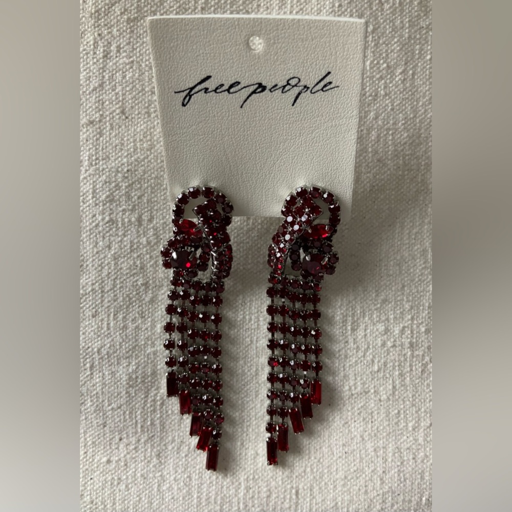 Free People ~ Follow The Rhythm Rhinestone Earrings ~ Red ~ NWT - Picture 2 of 11